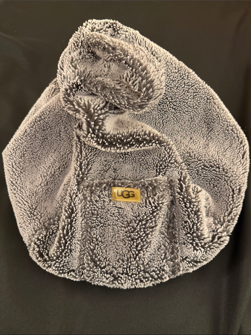 UGG Tablet Mini Laptop Pouf Beanbag Gray Faux Fur w Side Pocket